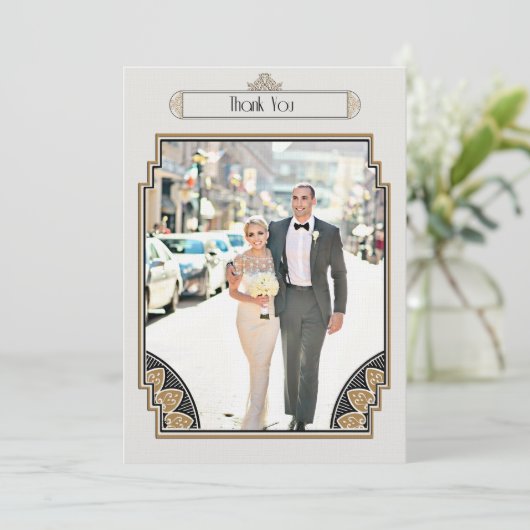 優雅なアールデコの金ゴールドは感謝していしています サンキューカード (スタンド正面)