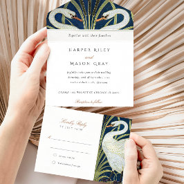 優雅なアールデコスワンオールインワンティア遠くにRSVP オールインワン招待状