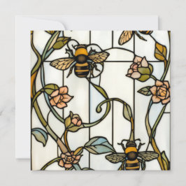 優雅なアール・ヌーヴォー植物画と蜂のステンドグラス 招待状