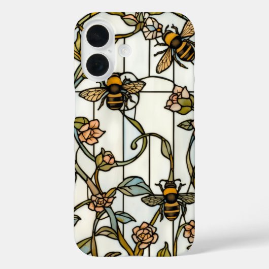 優雅なアール・ヌーヴォー植物画のステンドグラス・ビー Case-Mate iPhoneケース (裏面)