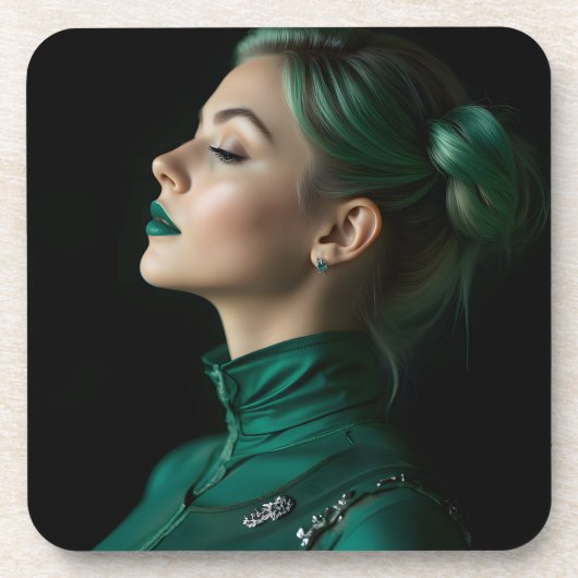 優雅なエメラルドエレガンス：ゴシック様式のポートレート コースター (正面)