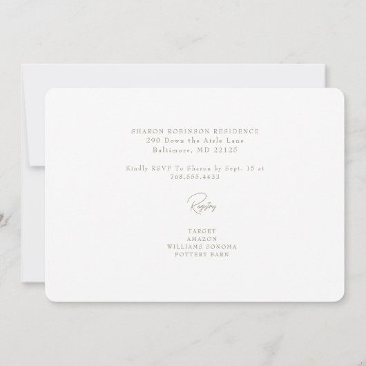 優雅なエレガンス結婚ズドレスブライダルシャワー 招待状 (裏面)