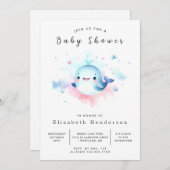 優雅なオンラインクジラの赤ちゃんシャワー 招待状 (正面/裏面)