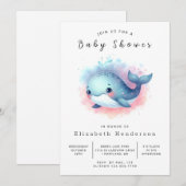 優雅なカスタムクジラの赤ちゃんシャワー 招待状 (正面/裏面)