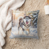 優雅なカスタム ハスキー犬 雪の中のメリークリスマス クッション (ブランケット)