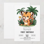 優雅なカラフルタイガー1st誕生日デジタル 招待状 (正面/裏面)