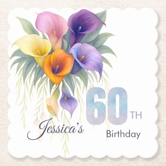 優雅なカラーの60歳の誕生日お祝い ペーパーコースター (正面)