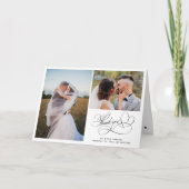 優雅なカリグラフィーと2枚の写真の結婚式カード サンキューカード (正面)