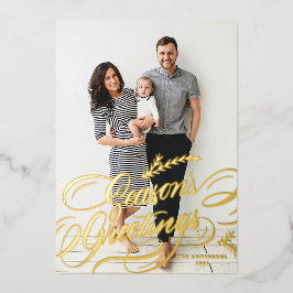 優雅なカリグラフィー 季節の挨拶 フォト 箔シーズンカード