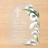優雅なカンナの花のアーチ 初聖体拝領 アクリル招待状 (正面)