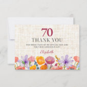 優雅なガーデンパーティーの感謝 - 花柄の70歳の誕生日 サンキューカード (正面)