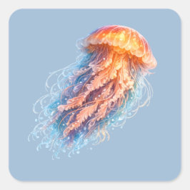 優雅なクラゲの海洋幻想イラスト スクエアシール
