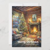 優雅なクリスマスのインテリアカード 水彩のホリデー シーズンカード (正面)