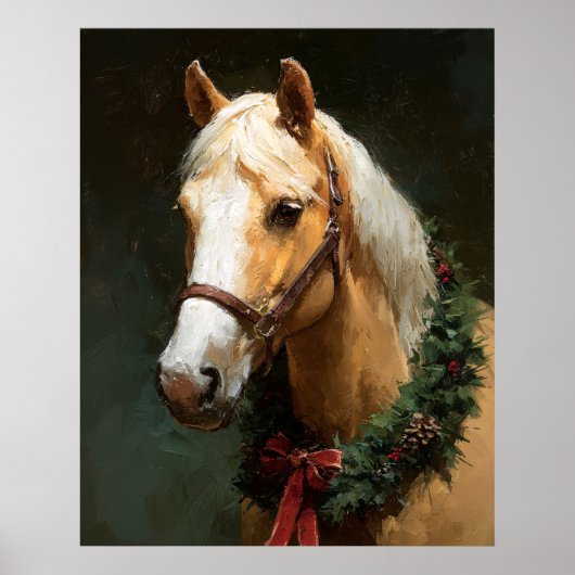 優雅なクリスマスのリースを飾った馬 ポスター (正面)
