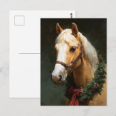 優雅なクリスマスのリースを飾った馬 ポストカード (正面/裏面)