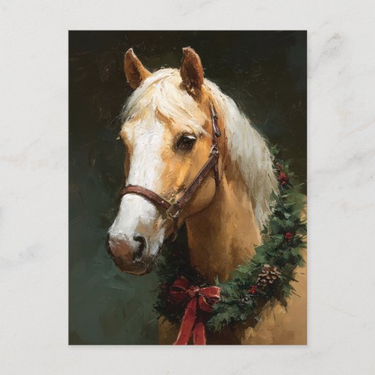 優雅なクリスマスのリースを飾った馬 ポストカード (正面)