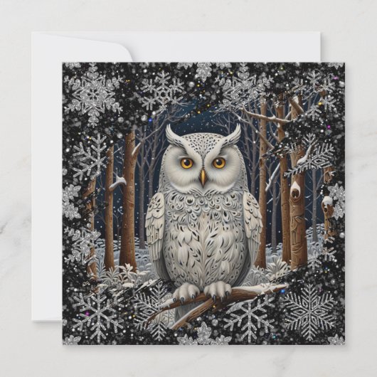 優雅なクリスマスの白フクロウの森林 カード (正面)