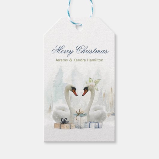 優雅なクリスマスの白鳥 ギフトタグ (正面)