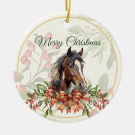 優雅なクリスマスの馬 セラミックオーナメント