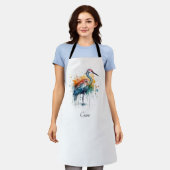優雅なクレーン：水彩画カスタム像 エプロン (着用した状態)