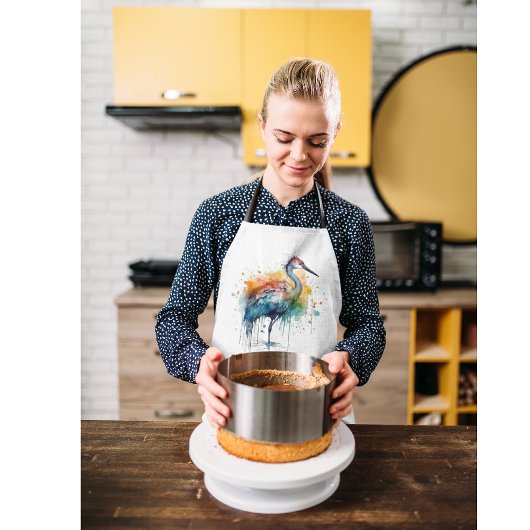 優雅なクレーン：水彩画カスタム像 エプロン