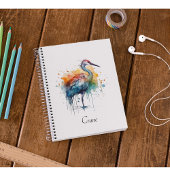 優雅なクレーン：水彩画カスタム像 ノートブック