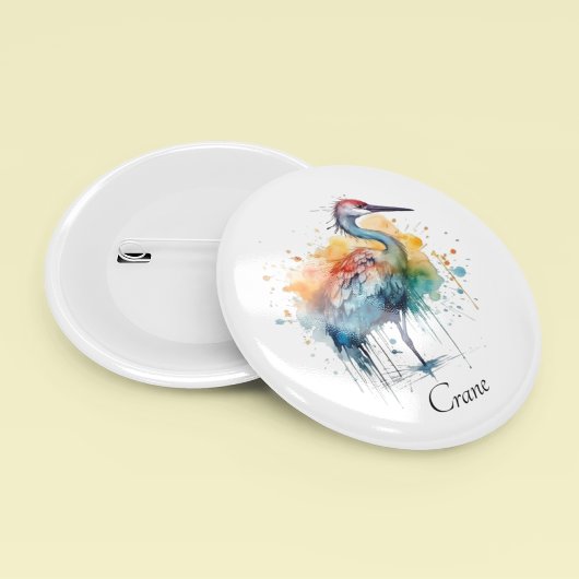 優雅なクレーン：水彩画カスタム像 缶バッジ