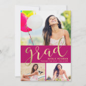 優雅なグロー編集可能なカラー卒業フォトカード 案内状 (正面)