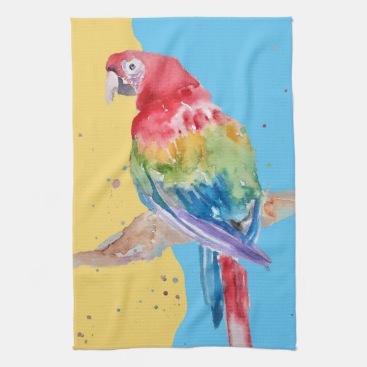 優雅なコンゴウインコの水彩画 パステルカラー キッチンタオル (縦)