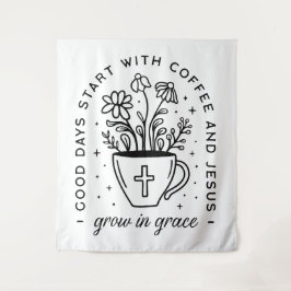 優雅なコーヒーで育つイエス・引用文 タペストリー