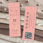 優雅なコーラルピンクの葉QR服装価格ラベル コーリングカード