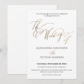 優雅なゴールドのカリグラフィー「結婚式の」 招待状 (正面/裏面)