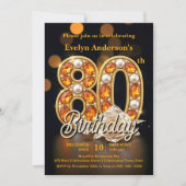 優雅なゴールドの宝石を使った80歳の誕生日パーティー 招待状 (正面)