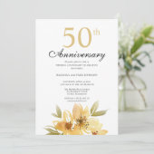 優雅なゴールドの花 50周年パーティー招待状 招待状 (スタンド正面)