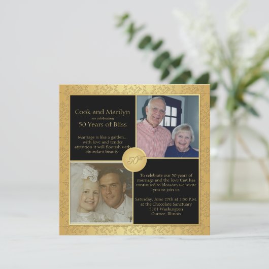 優雅なゴールドの50周年結婚記念日招待状5 招待状 (スタンド正面)