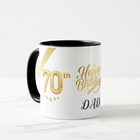 優雅なゴールドの70歳の誕生日(名前入り)お父さん マグカップ (正面左)