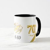 優雅なゴールドの70歳の誕生日(名前入り)お父さん マグカップ (正面右)