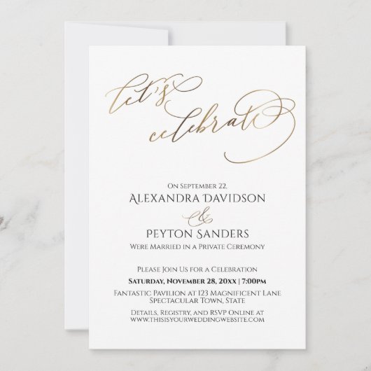 優雅なゴールドカリグラフィー　お祝いを　レセプション 招待状 (正面)