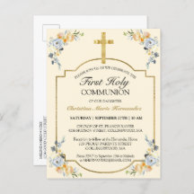 優雅なゴールドクロス フローラル 初聖体拝領 招待状