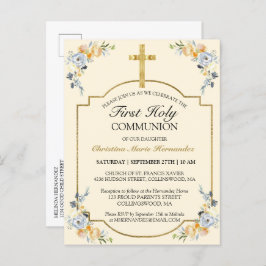 優雅なゴールドクロス フローラル 初聖体拝領 招待状