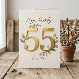 優雅なゴールドナンバーズボタニカル55歳の誕生日 カード