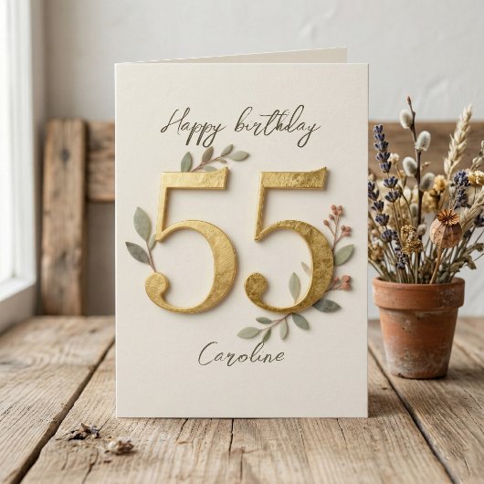 優雅なゴールドナンバーズボタニカル55歳の誕生日 カード
