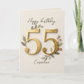 優雅なゴールドナンバーズボタニカル55歳の誕生日 カード (正面)
