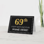 優雅なゴールド調の"69歳"の誕生日 + 名前 カード (正面)
