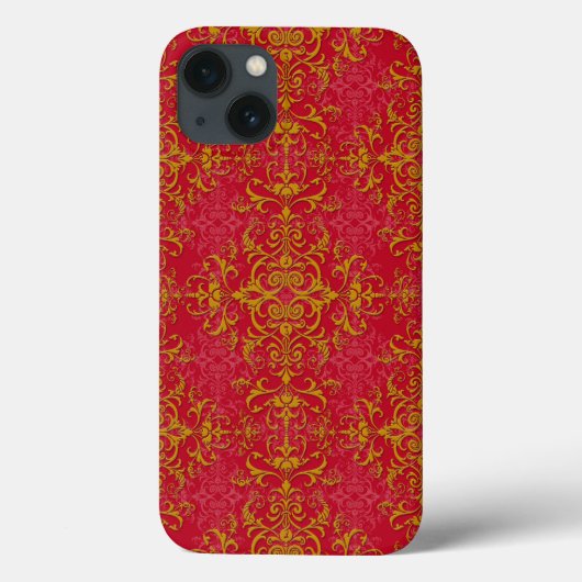 優雅なゴールド×ピンクがかったレッドのダマスク模様 Case-Mate iPhoneケース (裏面)