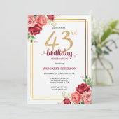 優雅なゴールド+ピンクフラワーの43歳の誕生日パーティー 招待状 (スタンド正面)