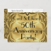 優雅なゴールド 50周年 誕生日 招待状 ポストカード (正面/裏面)