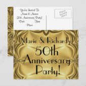 優雅なゴールド 50周年 誕生日 招待状 ポストカード (正面/裏面)