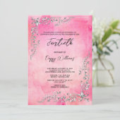 優雅なシルバーデコレーションウォーターカラー誕生日 招待状 (スタンド正面)