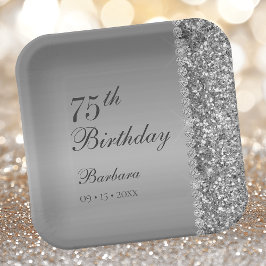 優雅なシルバー75歳の誕生日 ペーパープレート